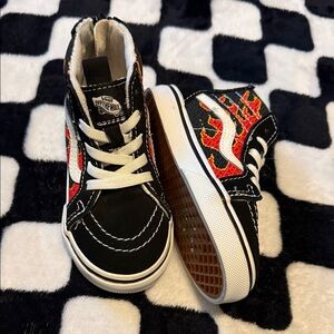 Vans Kids Black and Red Flame Sneakers